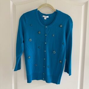 New York & Company Blue Embellished Jeweled Cardigan